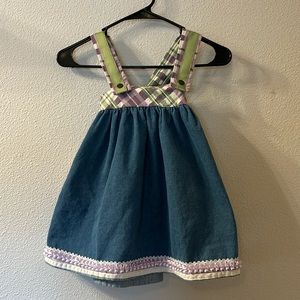 Handmade girls denim dress with plaid detail fits like a 3T/4T